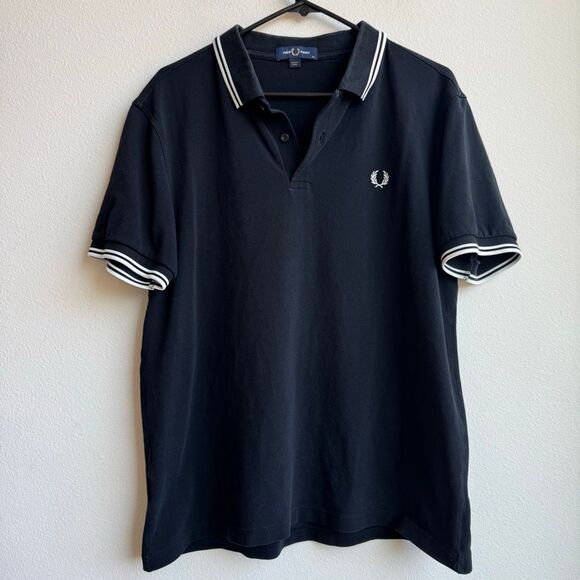 Fred Perry Twin Tipped Black White Short Sleeve Polo Size XL Cotton FLAW - Picture 1 of 8